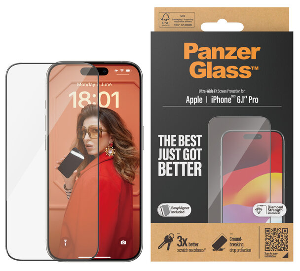 PanzerGlass Edge to Edge Glazen iPhone 15 Pro screenprotector met applicator