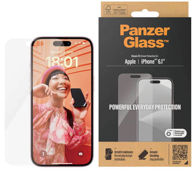 PanzerGlass originele Glazen iPhone 15&nbsp;screenprotector