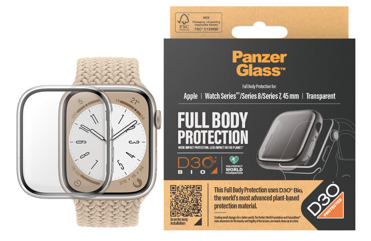 PanzerGlass Full Body Apple Watch 45 mm serie 9 screenprotector transparant