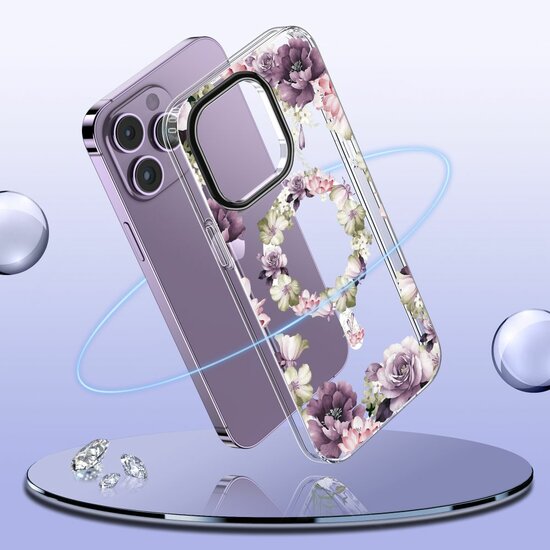 Tech Protection Floral MagSafe iPhone 15 hoesje Rose