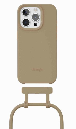 Woodcessories Change iPhone 15 Pro Max hoes met draagkoord taupe