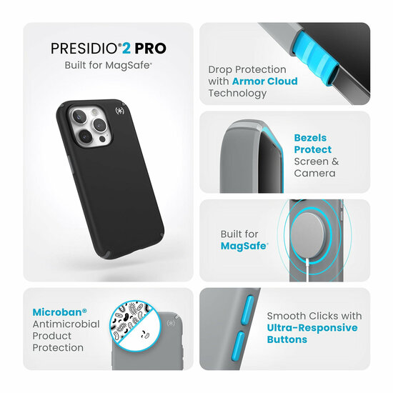 Speck Presidio 2 Pro MagSafe iPhone 15 Pro hoesje blauw