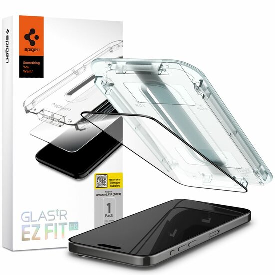 Spigen GlastR EZ Fit Edge to Edge iPhone 15 Pro Max glazen screenprotector 1 pack