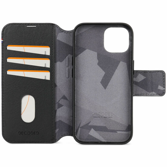 Decoded leren 2 in 1&nbsp;MagSafe Wallet iPhone 15 hoesje zwart