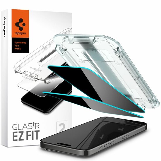 Spigen GlastR EZ Fit Privacy iPhone 15 Pro glazen screenprotector 2 pack