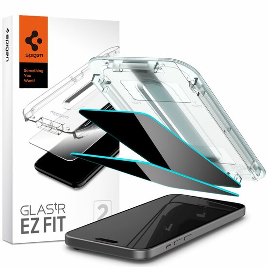 Spigen GlastR EZ Fit Privacy iPhone 15 glazen screenprotector 2 pack