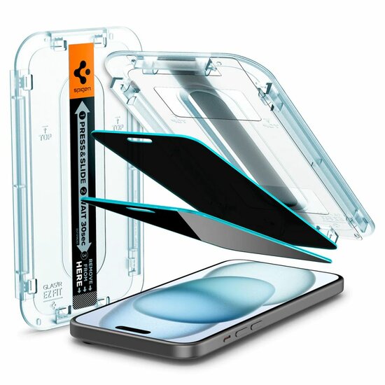 Spigen GlastR EZ Fit Privacy iPhone 15 Plus glazen screenprotector 2 pack