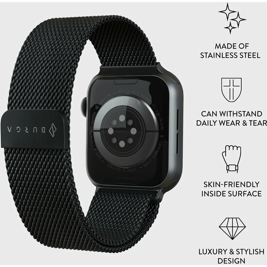 Burga Metal Mesh Apple Watch 41 / 40 mm bandje zwart