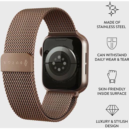 Burga Metal Mesh Apple Watch 45 / 45 mm bandje rose goud