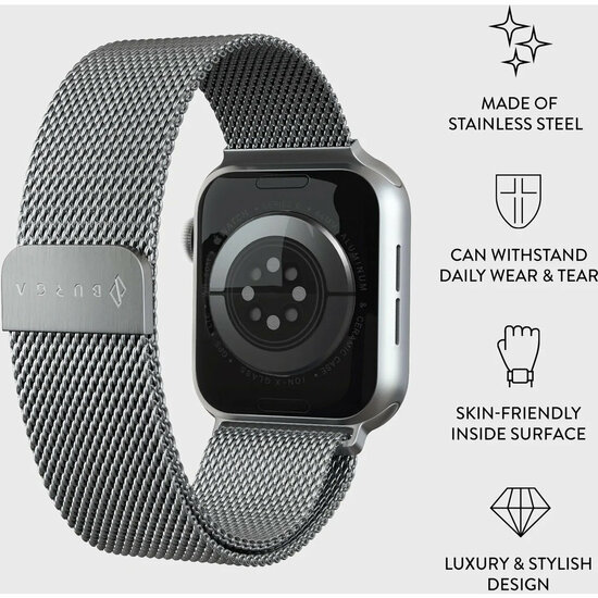 Burga Metal Mesh Apple Watch 45 / 45 mm bandje zilver