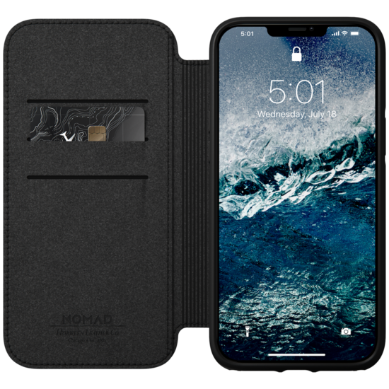 Nomad Leather Folio iPhone 12 Pro / iPhone 12 hoesje Zwart