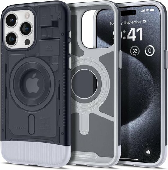 Spigen Classic C1 MagSafe iPhone 15 Pro hoesje grijs