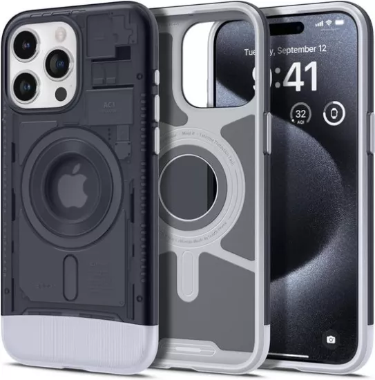 Spigen Classic C1 MagSafe iPhone 15 Pro Max hoesje grijs