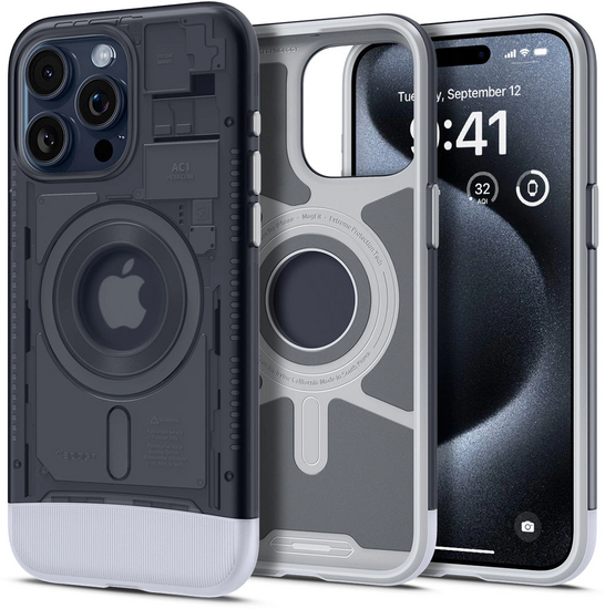 Spigen Classic C1 MagSafe iPhone 15 Pro Max hoesje grijs