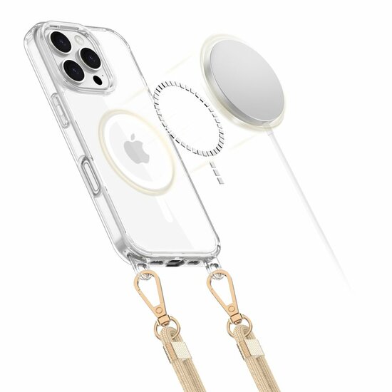 Tech Protection MagSafe iPhone 16 Pro hoesje met koord zwart &amp; beige