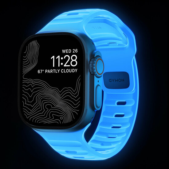 Nomad Sport FKM Apple Watch 49 / 46 /&nbsp;45 mm bandje Icey Blue Glow