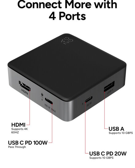 ZAGG 4-poort USB-C hub met draadloze oplader