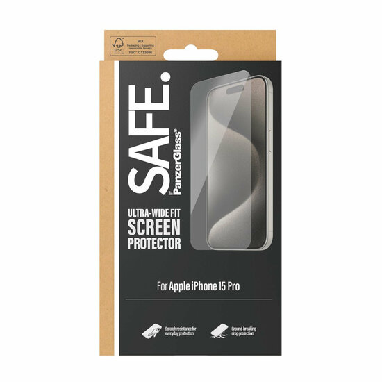 PanzerGlass SAFE iPhone 15 Pro Ultra Wide Fit glazen screenprotector