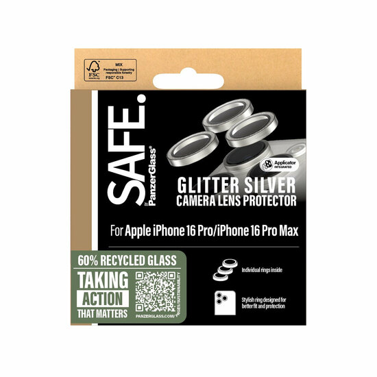 PanzerGlass SAFE iPhone 16 Pro / 16 Pro Max glazen camerabeschermer zilver