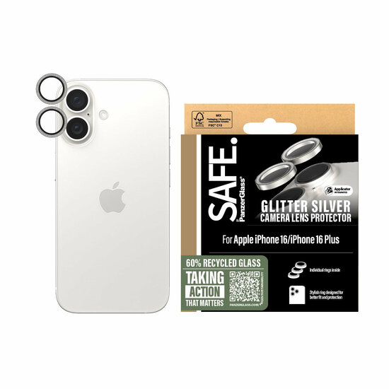 PanzerGlass SAFE iPhone 16 / 16 Plus glazen camerabeschermer zilver