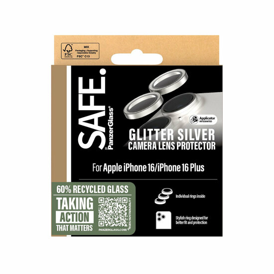 PanzerGlass SAFE iPhone 16 / 16 Plus glazen camerabeschermer zilver