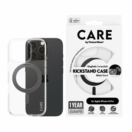 PanzerGlass CARE met kickstand iPhone 16 Pro hoesje zwart 