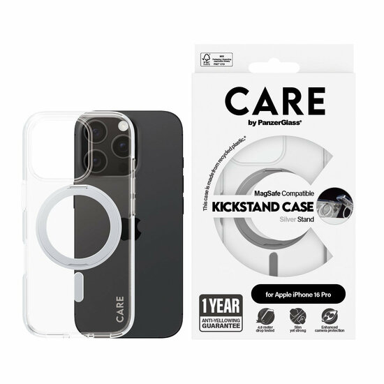 PanzerGlass CARE met kickstand iPhone 16 Pro hoesje zilver
