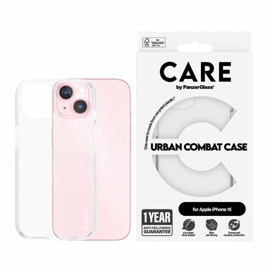 PanzerGlass CARE Urban Combat iPhone 15 hoesje transparant