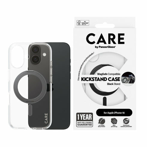 PanzerGlass CARE met kickstand iPhone 16 hoesje zwart
