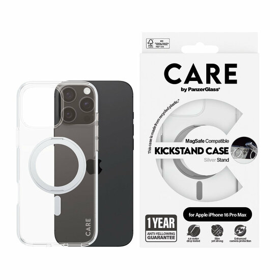 PanzerGlass CARE met kickstand iPhone 16 Pro Max hoesje zilver