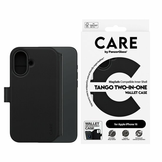 PanzerGlass CARE 2 in 1 Wallet iPhone 16 hoesje zwart
