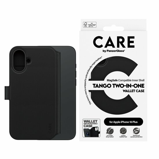 PanzerGlass CARE 2 in 1 Wallet iPhone 16 Plus hoesje zwart