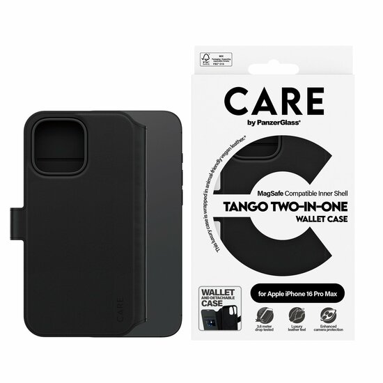 PanzerGlass CARE 2 in 1 Wallet iPhone 16 Pro Max hoesje zwart