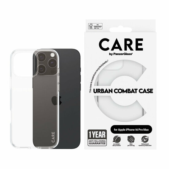 PanzerGlass CARE Urban Combat iPhone 16 Pro Max hoesje transparant