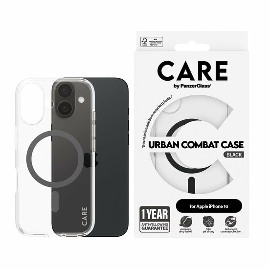 PanzerGlass CARE Urban Combat iPhone 16 hoesje zwart
