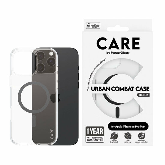 PanzerGlass CARE Urban Combat iPhone 16 Pro Max hoesje doorzichtig zwart