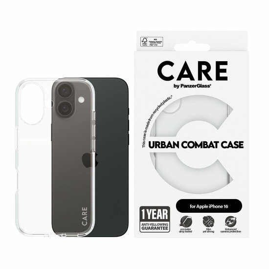 PanzerGlass CARE Urban Combat iPhone 16 hoesje doorzichtig
