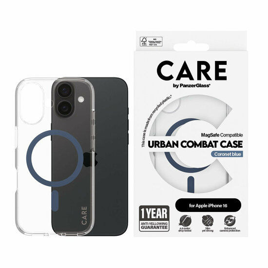 PanzerGlass CARE Urban Combat MagSafe iPhone 16 hoesje blauw