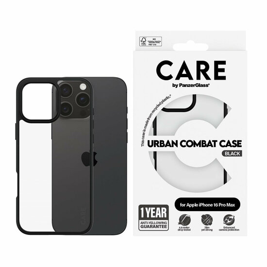 PanzerGlass CARE Urban Combat iPhone 16 Pro Max hoesje zwart doorzichtig