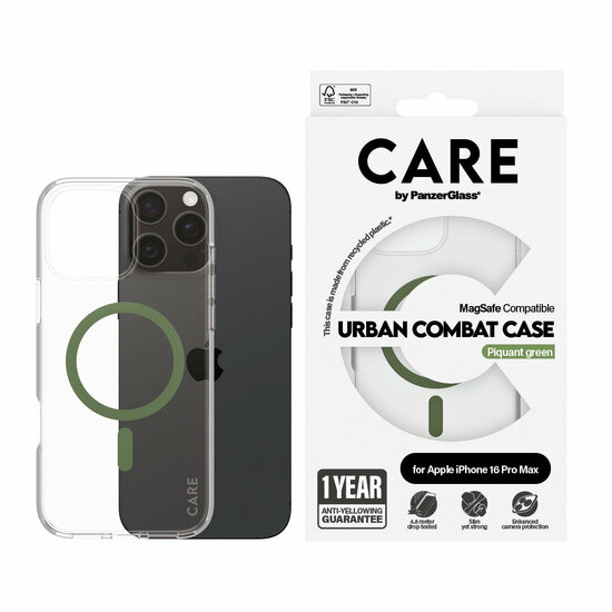 PanzerGlass CARE Urban Combat iPhone 16 Pro Max hoesje doorzichtig groen