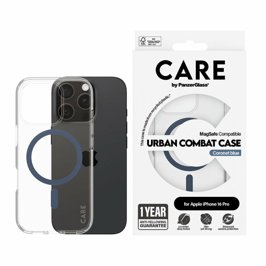 PanzerGlass CARE Urban Combat iPhone 16 Pro hoesje blauw