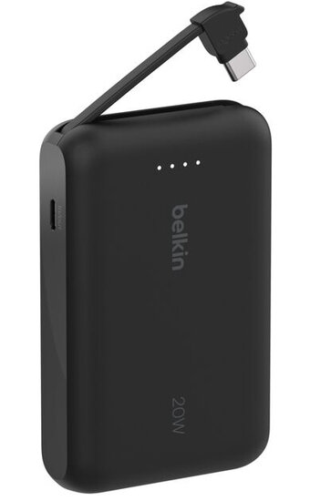 Belkin BoostCharge 10k power bank met ge&iuml;ntegreerdeUSB-C kabel zwart