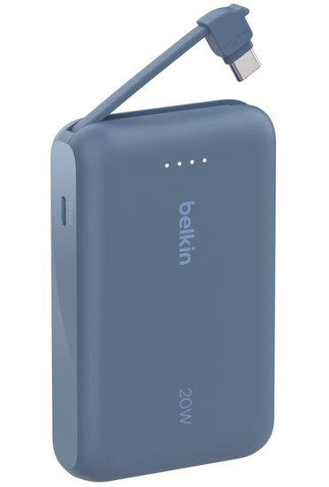 Belkin BoostCharge 10k power bank met ge&iuml;ntegreerdeUSB-C kabel blauw