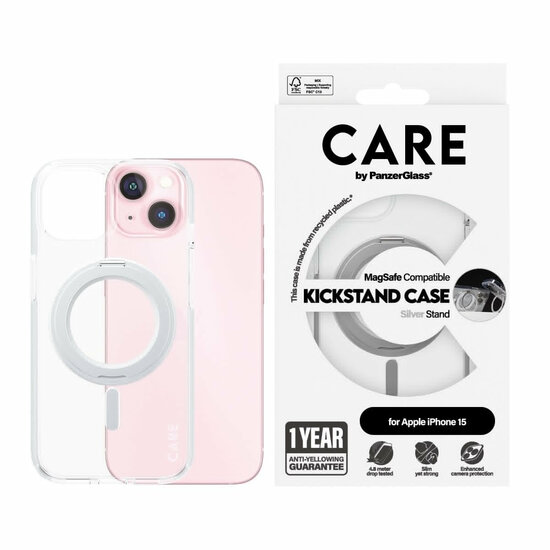 PanzerGlass CARE met kickstand MagSafe iPhone 15 hoesje zilver