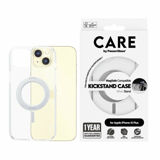 PanzerGlass CARE met Kickstand MagSafe iPhone 15 Plus hoesje zilver