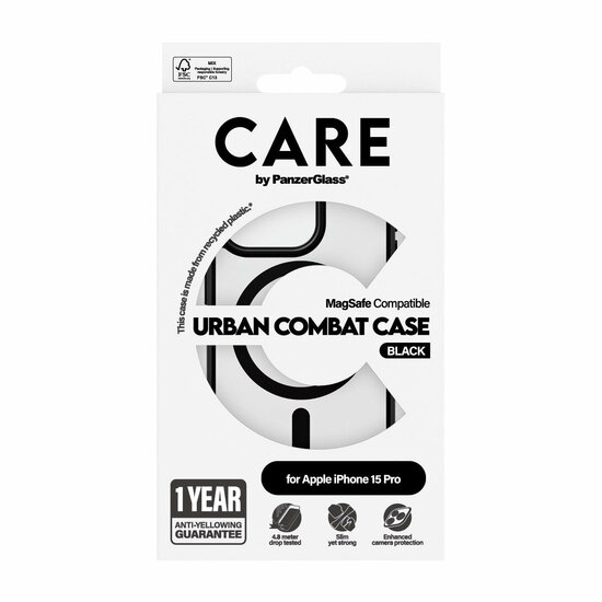 PanzerGlass CARE Urban Combat MagSafe iPhone 15 Pro hoesje zwart