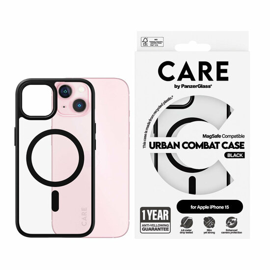 PanzerGlass CARE Urban Combat MagSafe iPhone 15 hoesje zwart