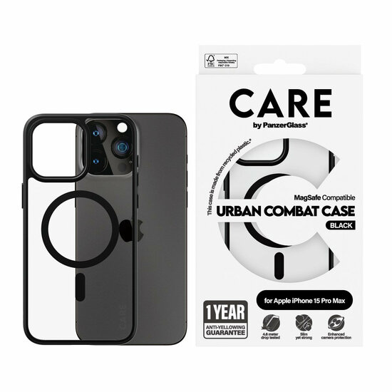 PanzerGlass CARE Urban Combat MagSafe iPhone 15 Pro Max hoesje zwart
