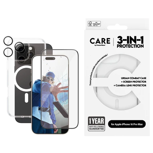 PanzerGlass CARE 3 in 1 iPhone 16 Pro Max Urban Combat bundel hoesje screen en camera protector