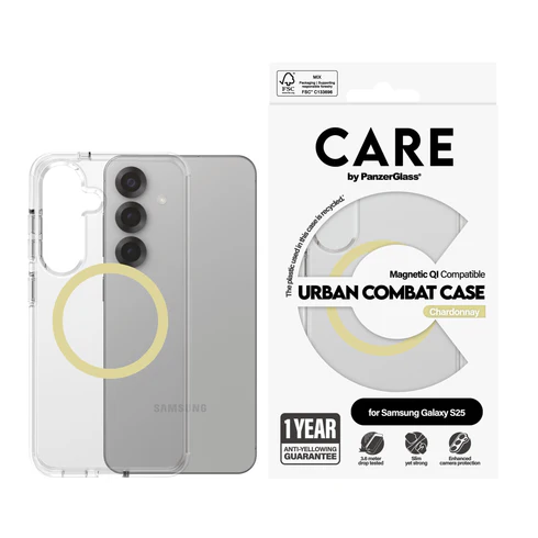 PanzerGlass CARE Urban Combat MagSafe Galaxy S25 hoesje doorzichtig geel